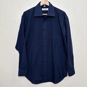 Balmain Paris Mens Medium 15.5 Pinstripe Navy Dress Shirt